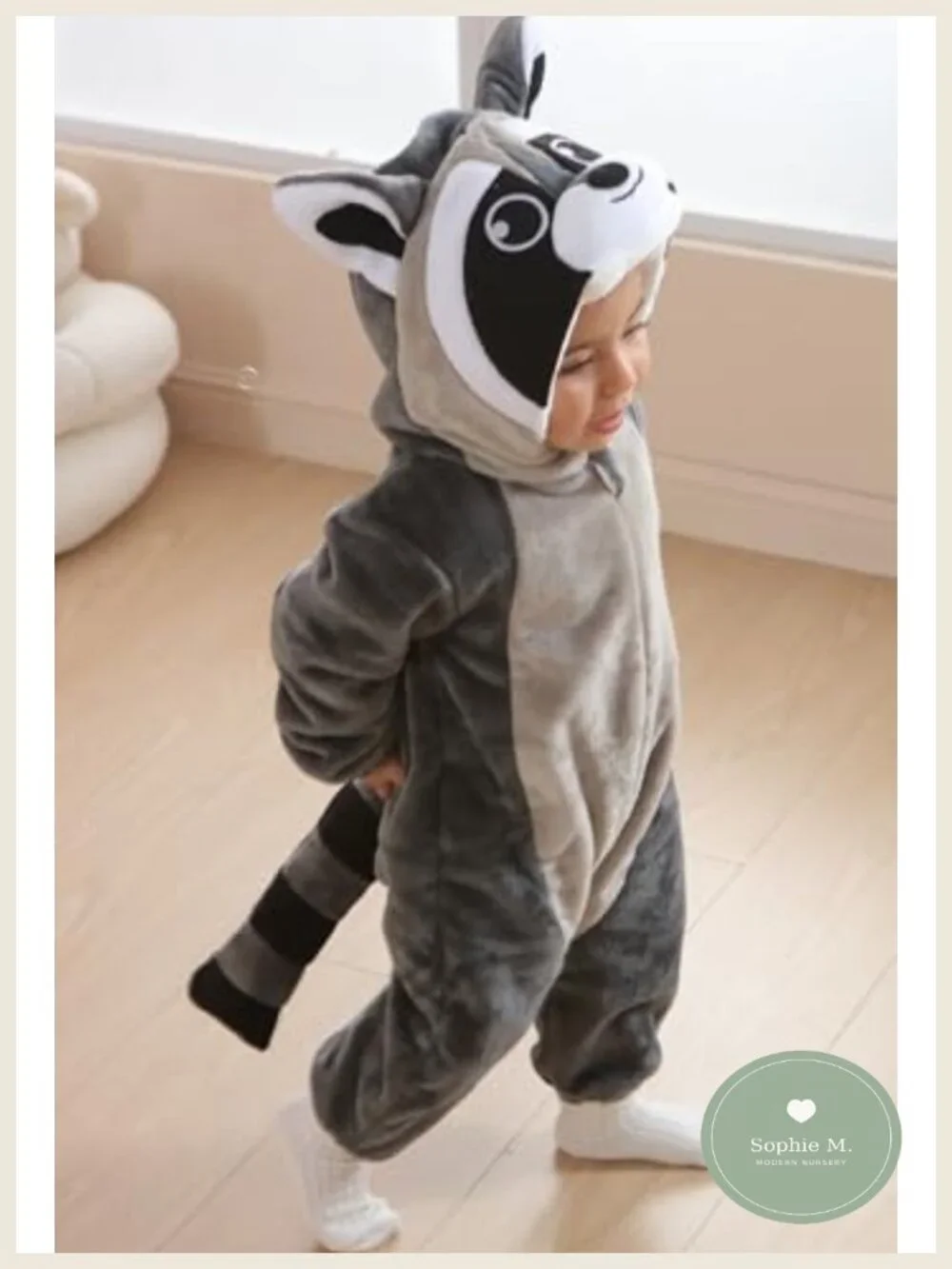 Unisex Baby Raccoon Costume Toddler Animal Onesie Hooded Flannel Romper